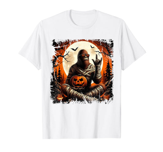 Spooky Sasquatch Bigfoot Mummy Halloween Jack O Lantern Mens T-Shirt