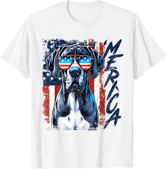 'Merica Great Dane USA Flag Patriotic Sunglasses American T-Shirt