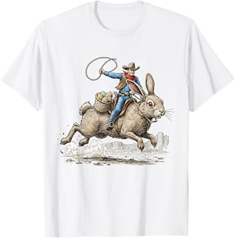 Cowboy Riding Easter Bunny Western Howdy Easter Funny T-Shirt