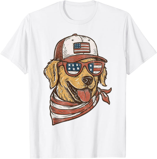 Golden Retriever Sunglasses Patriotic Dog 4th July US Flag T-Shirt