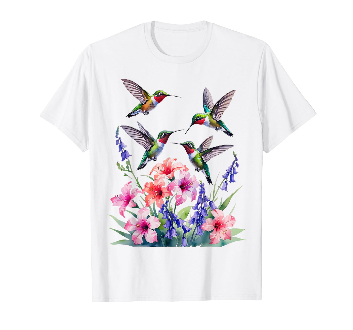 Ruby-throated Hummingbird nectar flowers watercolor Women T-Shirt