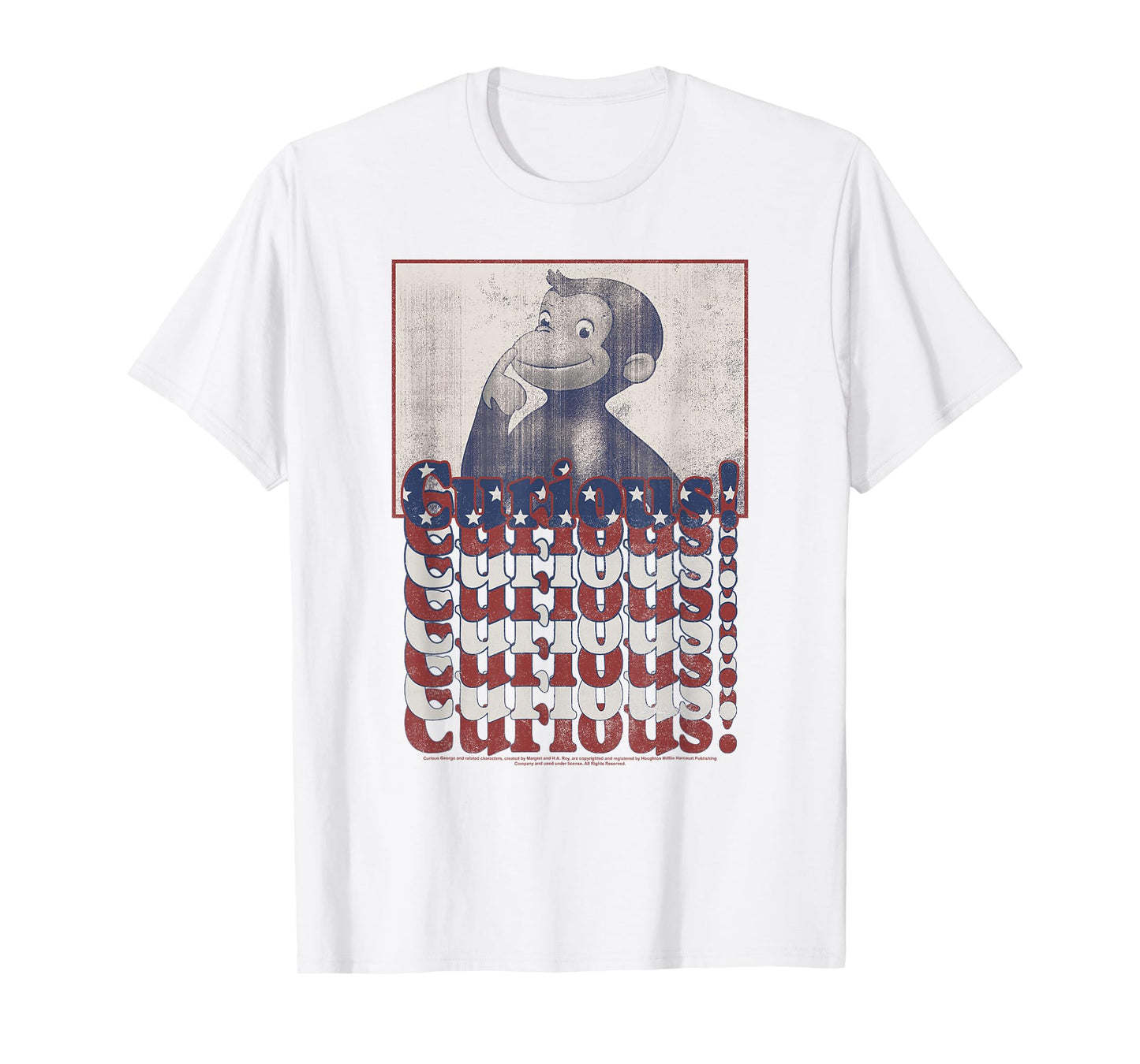 Curious George 4th Of July American Flag Text Stack T-Shirt