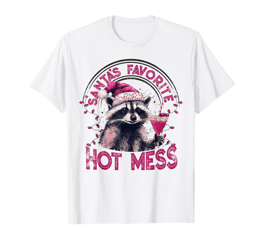 Santa's Favorite Hot Mess Christmas Funny Raccoon Lover Xmas T-Shirt
