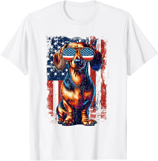 Dachshund Lovers American USA Flag 4th Of July Vintage Tee T-Shirt