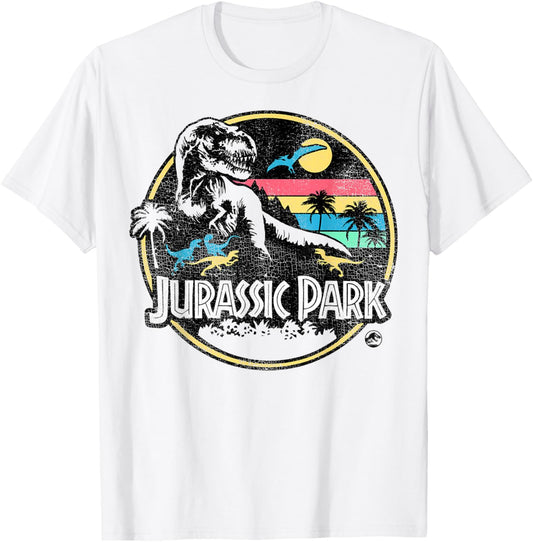 Jurassic Park Striped Retro T-Rex T-Shirt