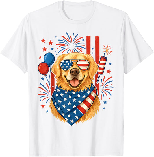 American Flag Golden Retriever USA Retro 4th Of July Outfit T-Shirt
