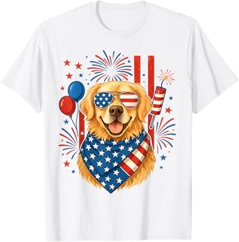 American Flag Golden Retriever USA Retro 4th Of July Outfit T-Shirt