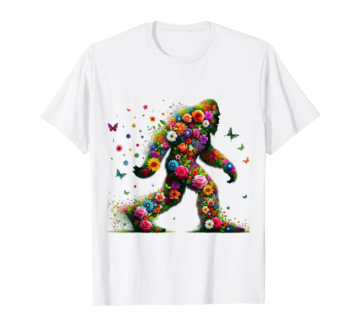 Floral Bigfoot Colorful Flower Power Hippie Sasquatch Art T-Shirt