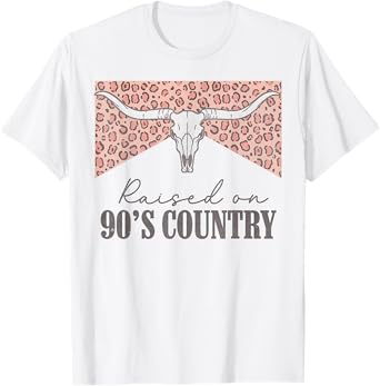 Raised On 90's Country Music Retro Leopard Western Cowgirls T-Shirt