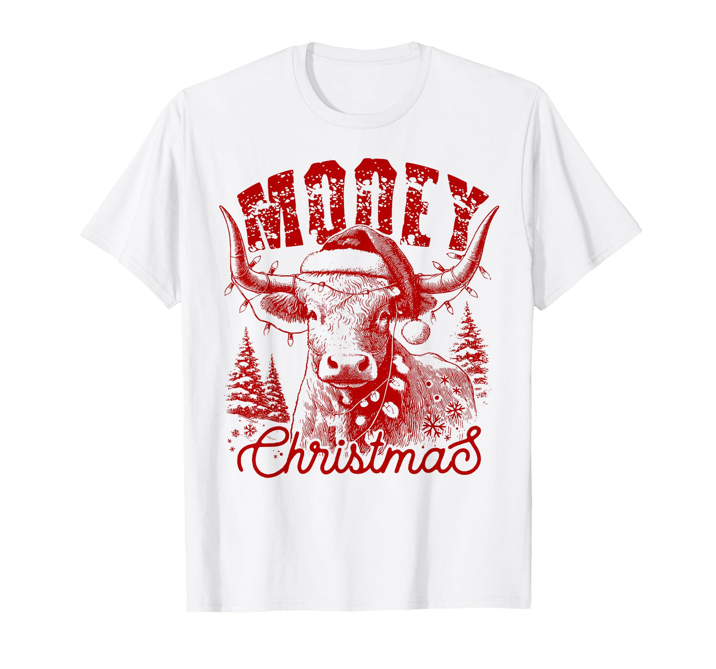 Mooey Christmas Western Heifer Highland Cow Santa Hat Xmas T-Shirt