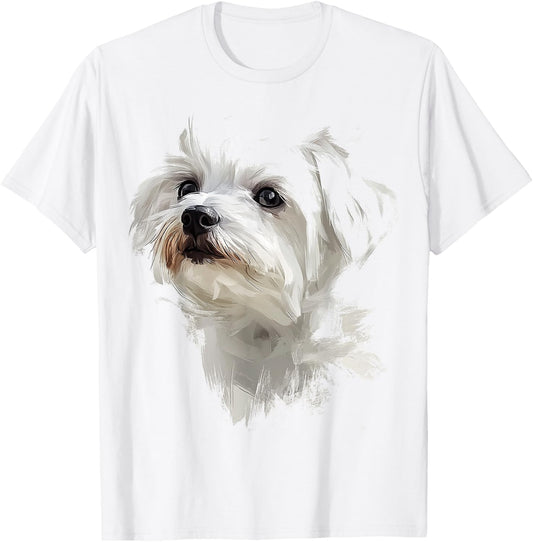 Maltese Dog Motif Pet Illustration Maltese T-Shirt