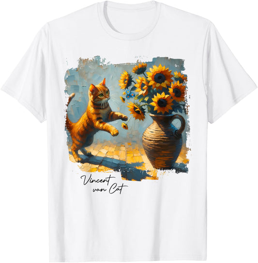 Sunflowers by Vincent Van Cat, Cat Art for Cat Mom & Cat Dad T-Shirt