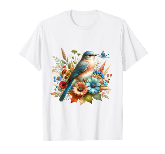 Eastern Bluebird Vintage Floral Autumn Bird T-Shirt