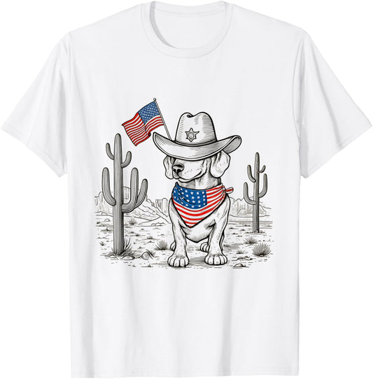 Retro Western Cowboy Dog 4th Of July Dog Lover T-Shirt