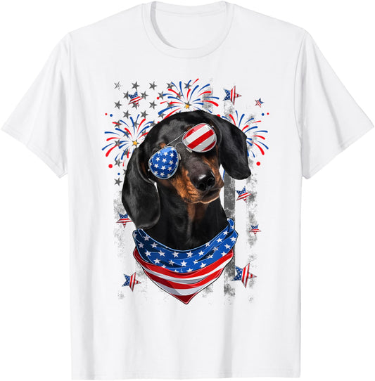 Dachshund Dog USA American Flag Independence Day 4th Of July T-Shirt
