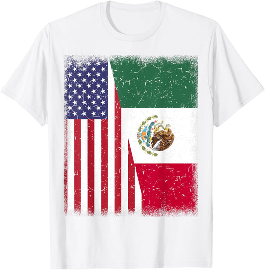 Mexico Half Mexican American Flag Men Women Independence Day T-Shirt