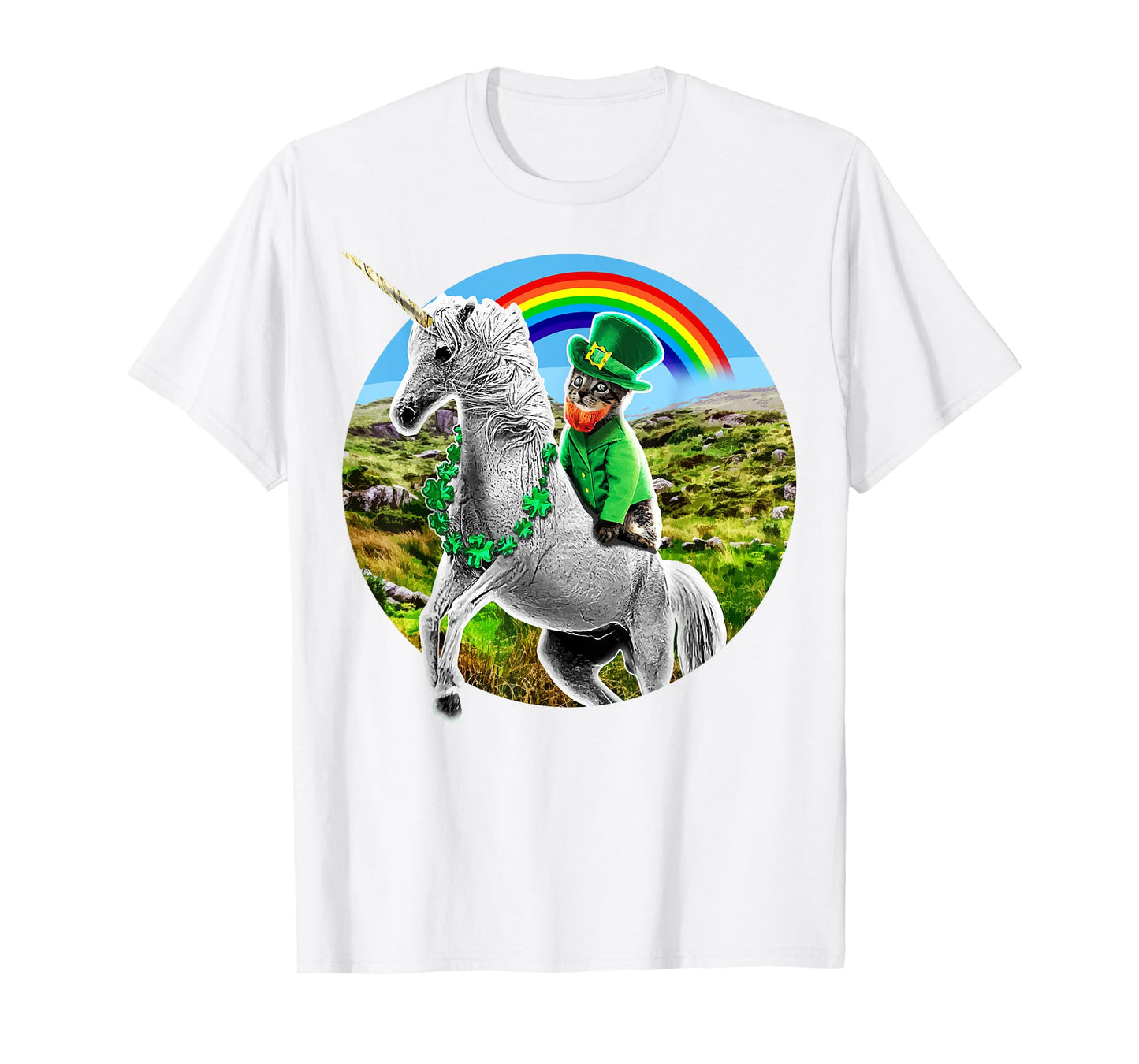 St. Patricks Day Unicorn Rainbow Leprechaun Cat Shirt Gift T-Shirt