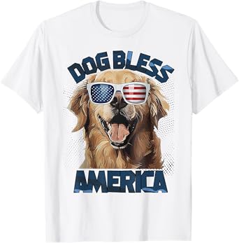 French Golden Retriever Dog Bless America T-Shirt for Men Women