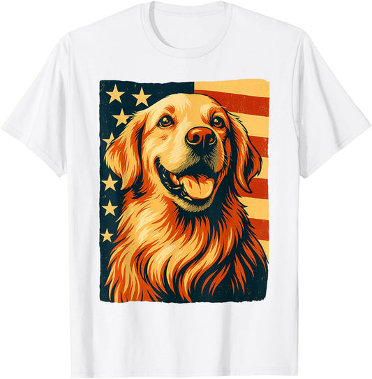 Golden Retriever 4th of July American Flag T-shirt