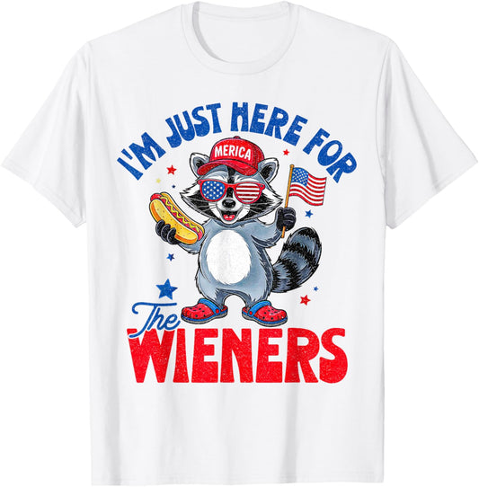 Here For Wieners 4th Of July Hotdog Patriot Men Women Kids T-Shirt