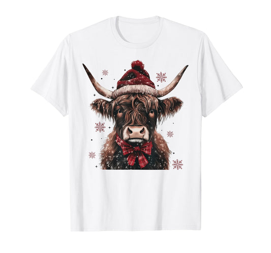 Mooey Christmas Western Highland Cow Lover Santa Hst Retro T-Shirt