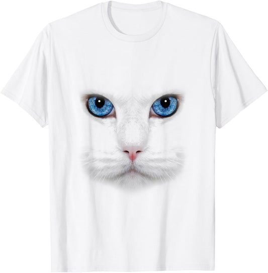 Beautiful White Cat Face With Blue Eyes Cats Lovers T-Shirt