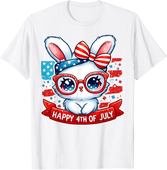 Fourth Of July Bunny USA American Flag Patriotic Glasses T-Shirt