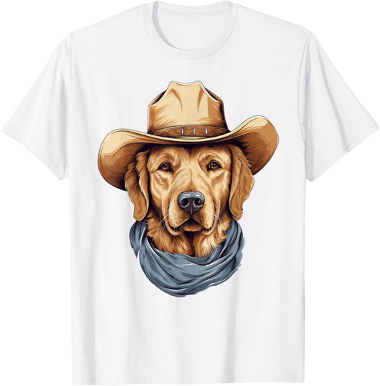 Golden Retriever Dog in Cowboy Hat Golden Retriever Lovers T-Shirt