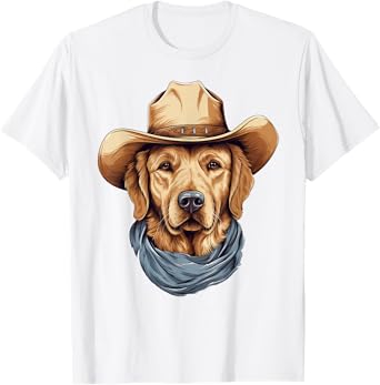 Golden Retriever Dog in Cowboy Hat Golden Retriever Lovers T-Shirt