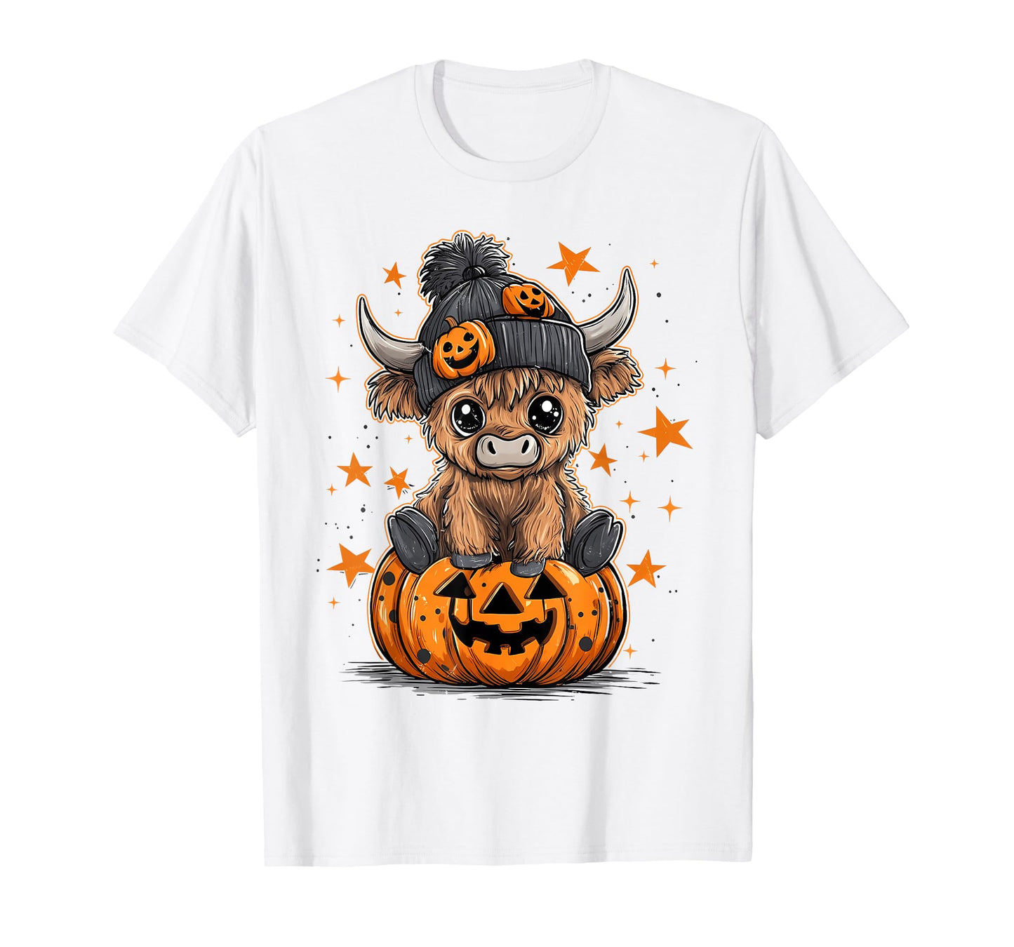 Cute Pumpkin Highland Cow Halloween Cow Lover Boy Girl T-Shirt