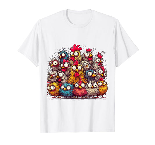 Eagerlys Colorful Funny Chicken Art, Crazy Chicken Family T-Shirt