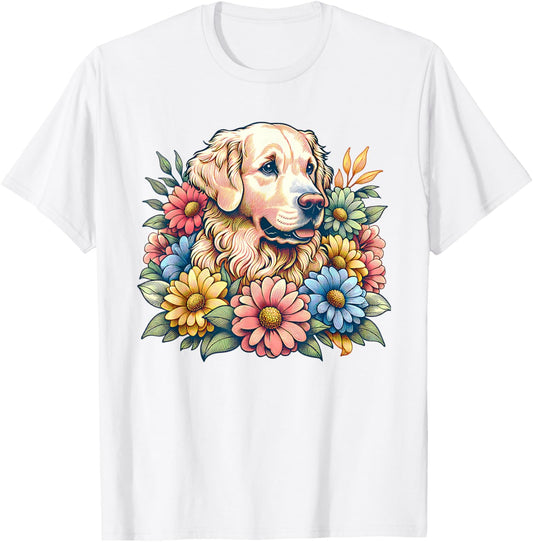 Golden Retriever Dog Summer Flowers Women T-Shirt