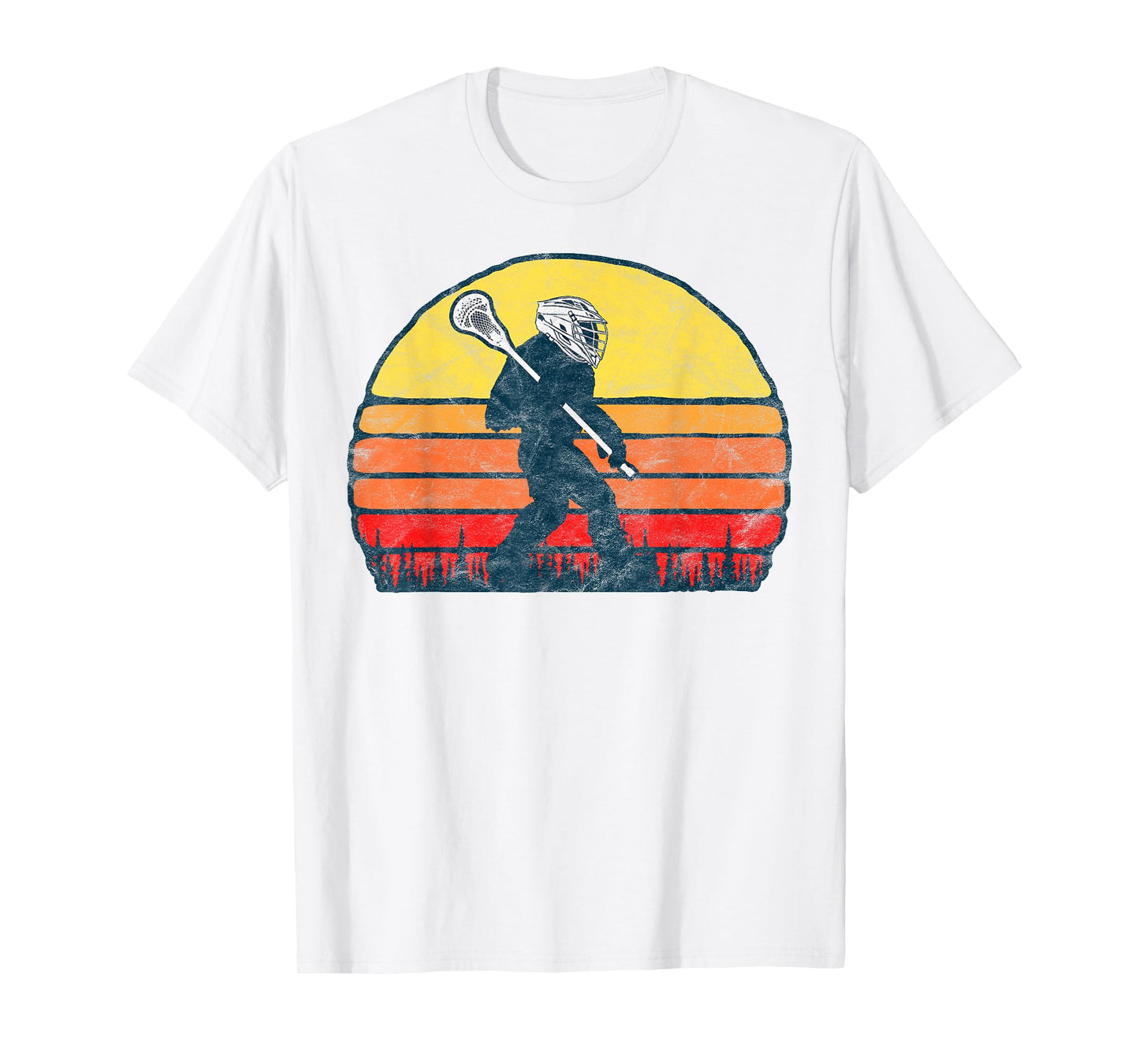 Funny Sasquatch Lax Bigfoot Lacrosse Vintage 80s Sunset T-Shirt