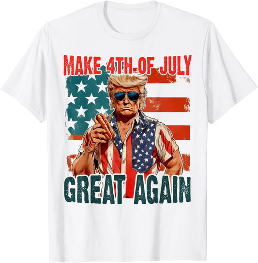 Vintage Make 4th Of July Great Again Funny Trump Hotdog T-Shirt