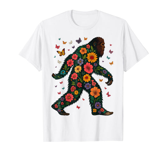 Floral Bigfoot Sasquatch Retro Colorful Flowers Gifts Funny T-Shirt