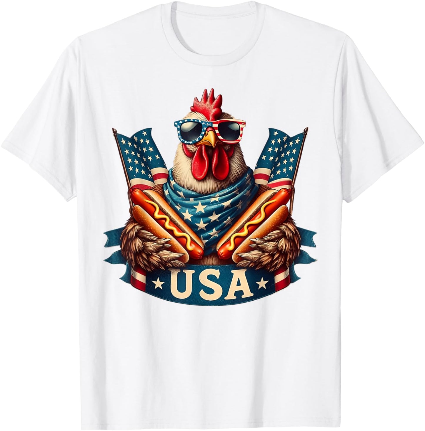 Patriotic Chicken 4th of July USA FLAG Hotdog Fourth of July T-Shirt