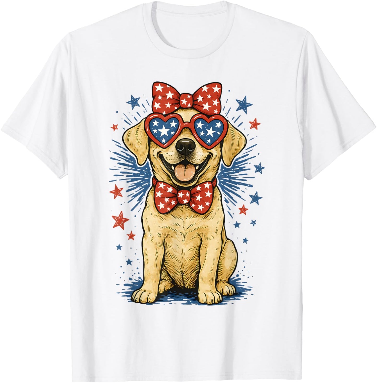 Yellow American Labrador Retriever USA 4th Of July With Bow T-Shirt