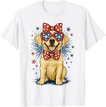 Yellow American Labrador Retriever USA 4th Of July With Bow T-Shirt
