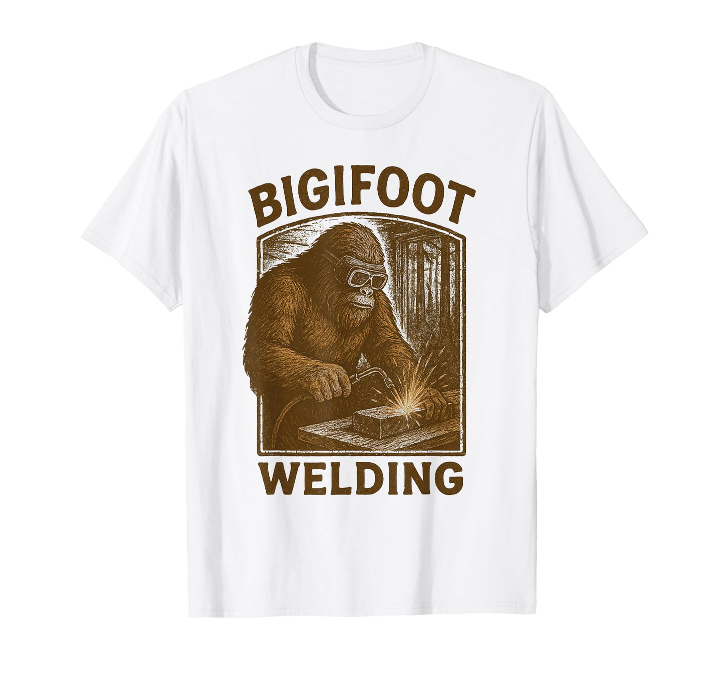 Funny Bigfoot Welding Funny Sasquatch Welder Graphic Cryptid T-Shirt