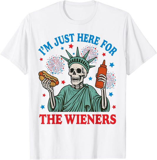 I'm Just Here For The Wieners Skeleton Hot Dog 4th Of July T-Shirt