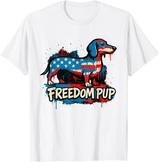 Freedom Pup Patriotic Dachshund American Flag 4th Of July T-Shirt
