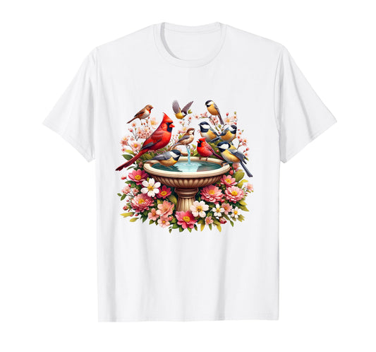 Cardinal & Chickadee Birds Spring Flowers T-Shirt