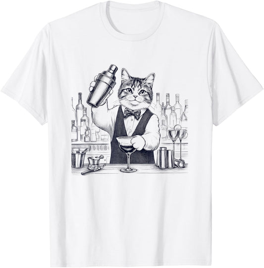 Vintage Retro Bartender Cat Kitten Lover T-Shirt