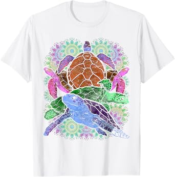 Colorful Mandala Maori Tribal Sea Animal Hawaiian Turtle T-Shirt