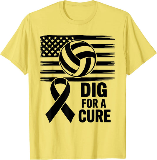 Dig For A Cure Childhood Cancer Volleyball Pink USA Flag T-Shirt