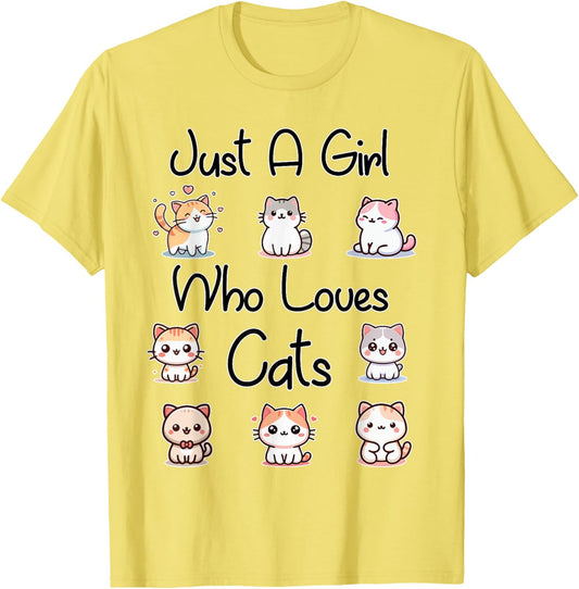 Toddler Just A Girl Who Loves Cats Women Kids Cute Kitty Cat T-Shirt