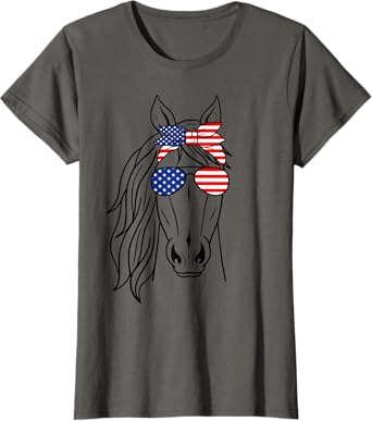 Patriotic Horse Bandana Girl 4th of July American Horse Flag T-Shirt