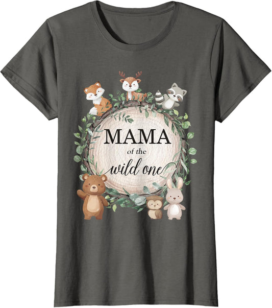 Mama of the Wild One Woodland Forest Animals 1st Birthday T-Shirt