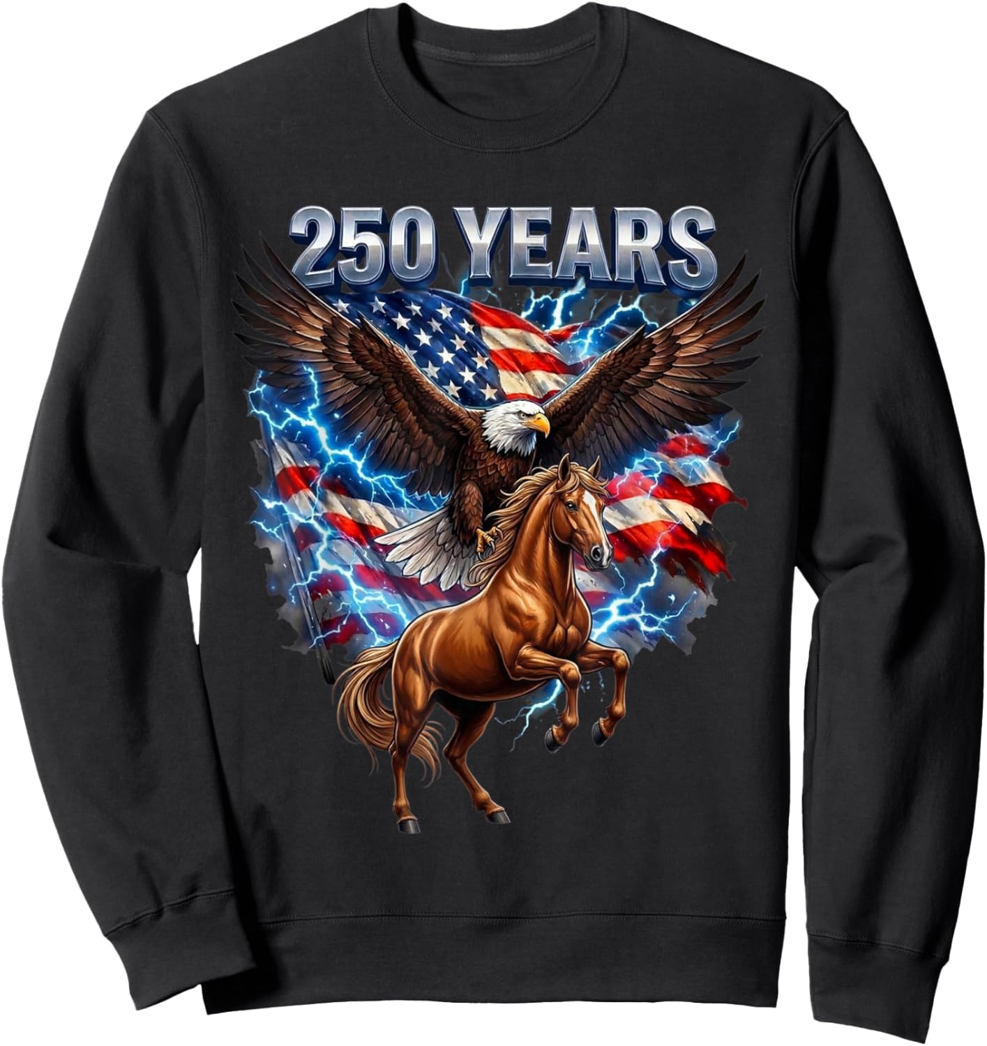 USA 250th Anniversary Bald Eagle & Clydesdale Horse T-Shirt - Sweatshirt | Black