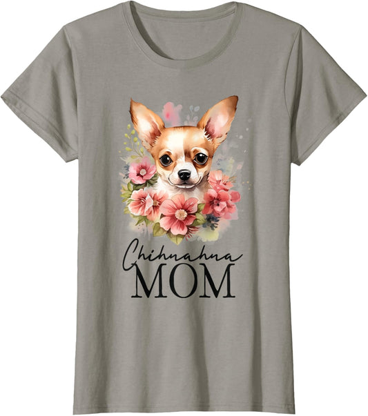 Chihuahua Mom Vintage Flowers Floral Dog Mom T-Shirt